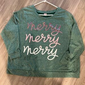 Green Long Sleeve 'Merry' Sweatshirt